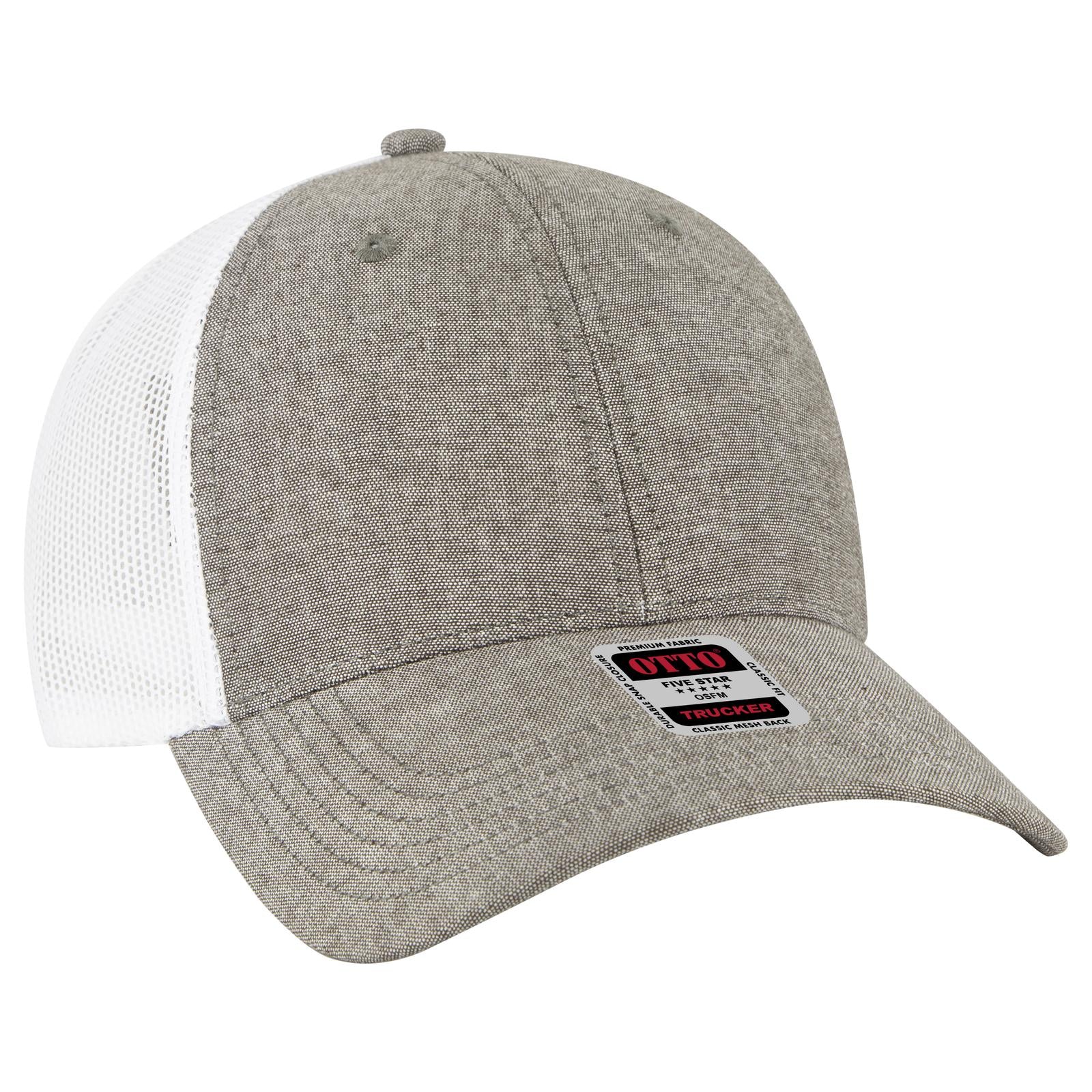Front View of 2516X - Ch.Gry/Wht OTTO CAP 6 Panel Low Profile Mesh Back Trucker Hat