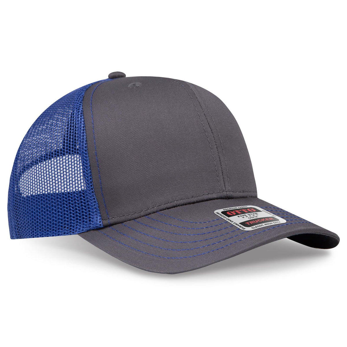 Right View of 252501 - Ch.Gry/Ch.Gry/Ryl OTTO CAP 6 Panel Mid Profile Mesh Back Trucker Hat