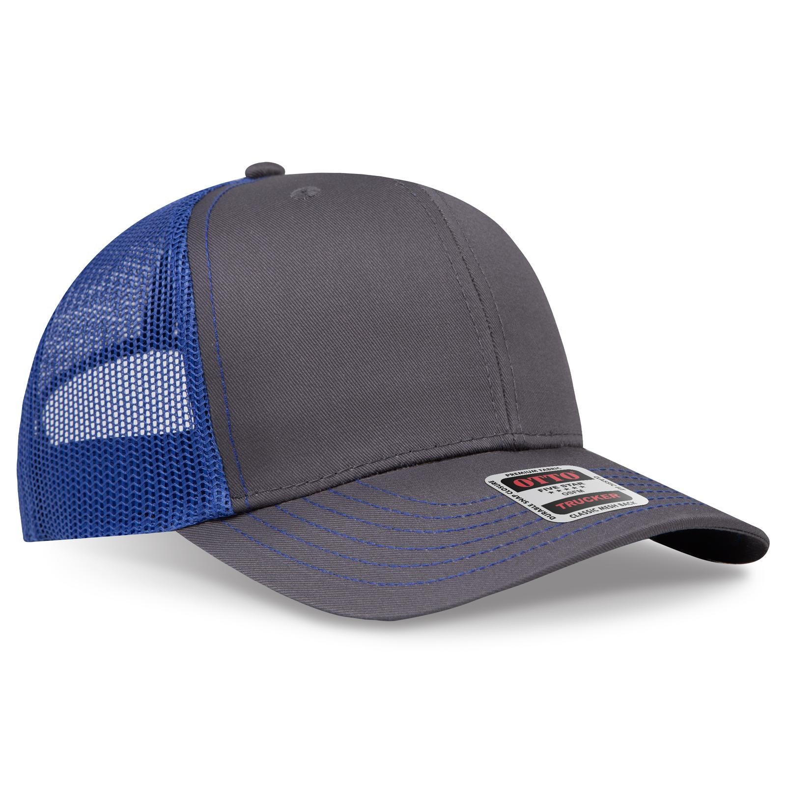 Right View of 252501 - Ch.Gry/Ch.Gry/Ryl OTTO CAP 6 Panel Mid Profile Mesh Back Trucker Hat