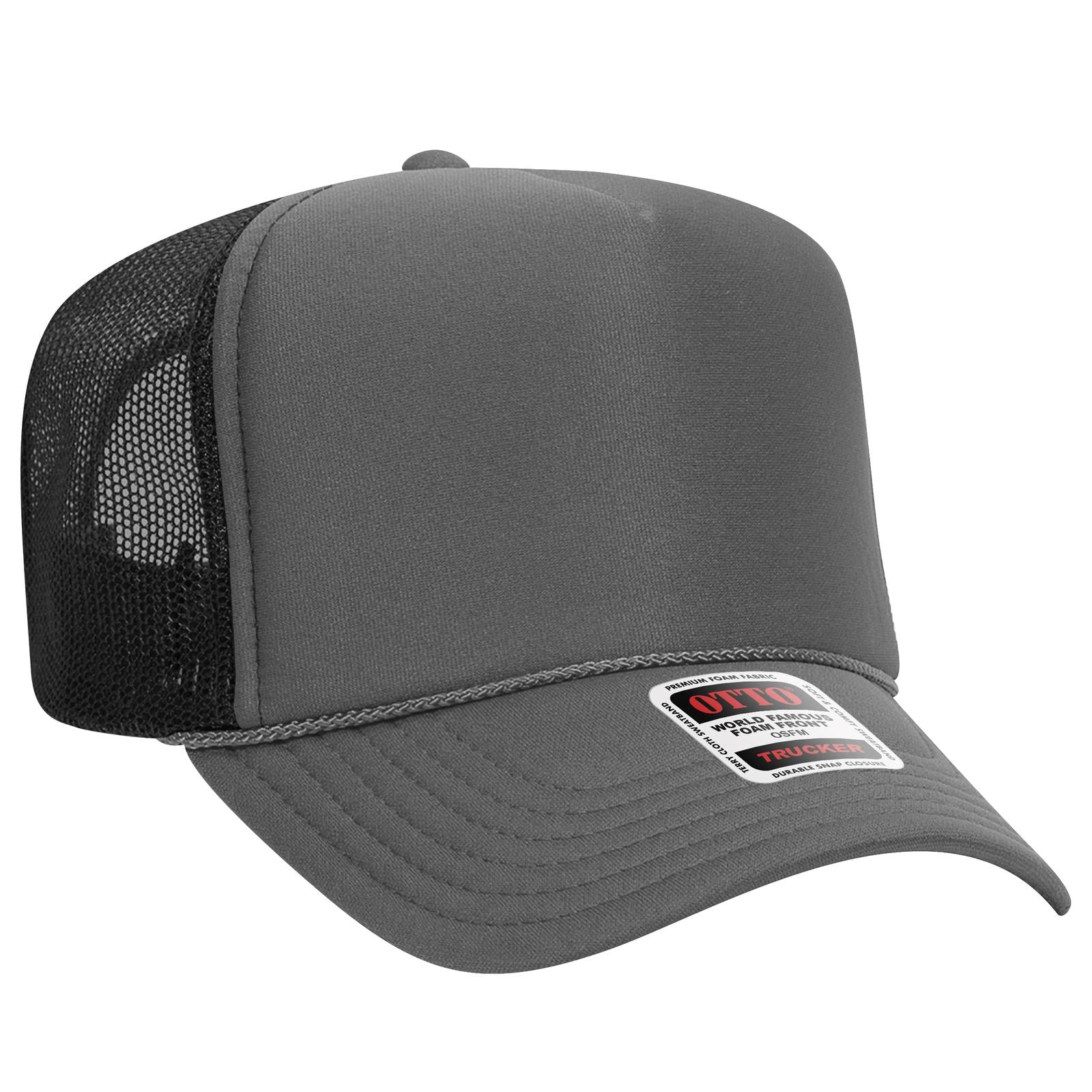 Right View of 252503 - Ch.Gry/Ch.Gry/Blk OTTO CAP 5 Panel High Crown Mesh Back Trucker Hat