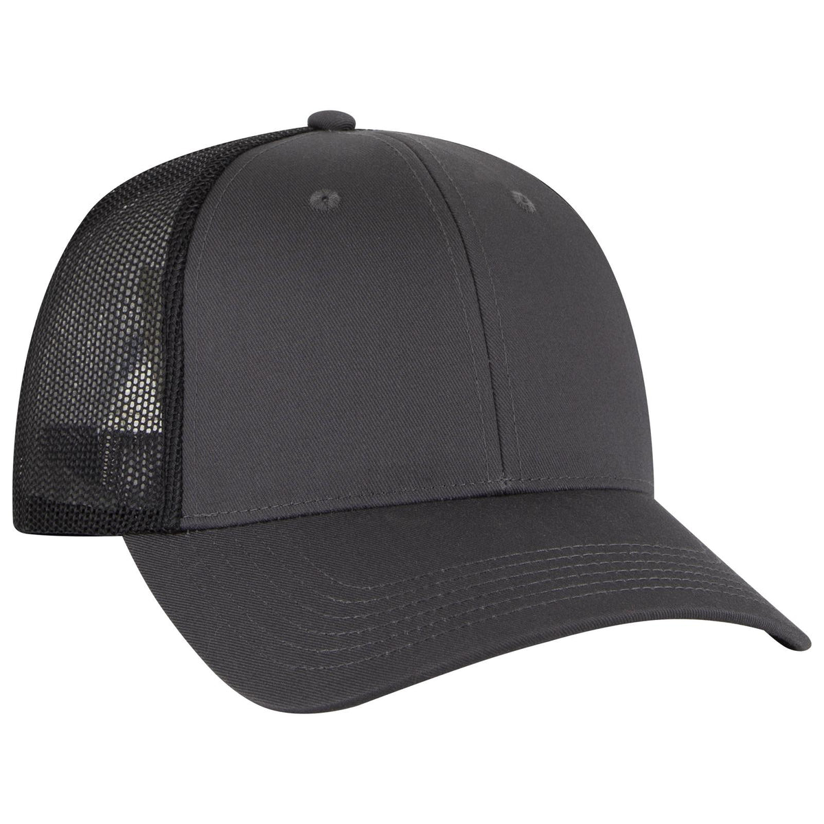 Right View of 252503 - Ch.Gry/Ch.Gry/Blk OTTO CAP 6 Panel Low Profile Mesh Back Trucker Hat