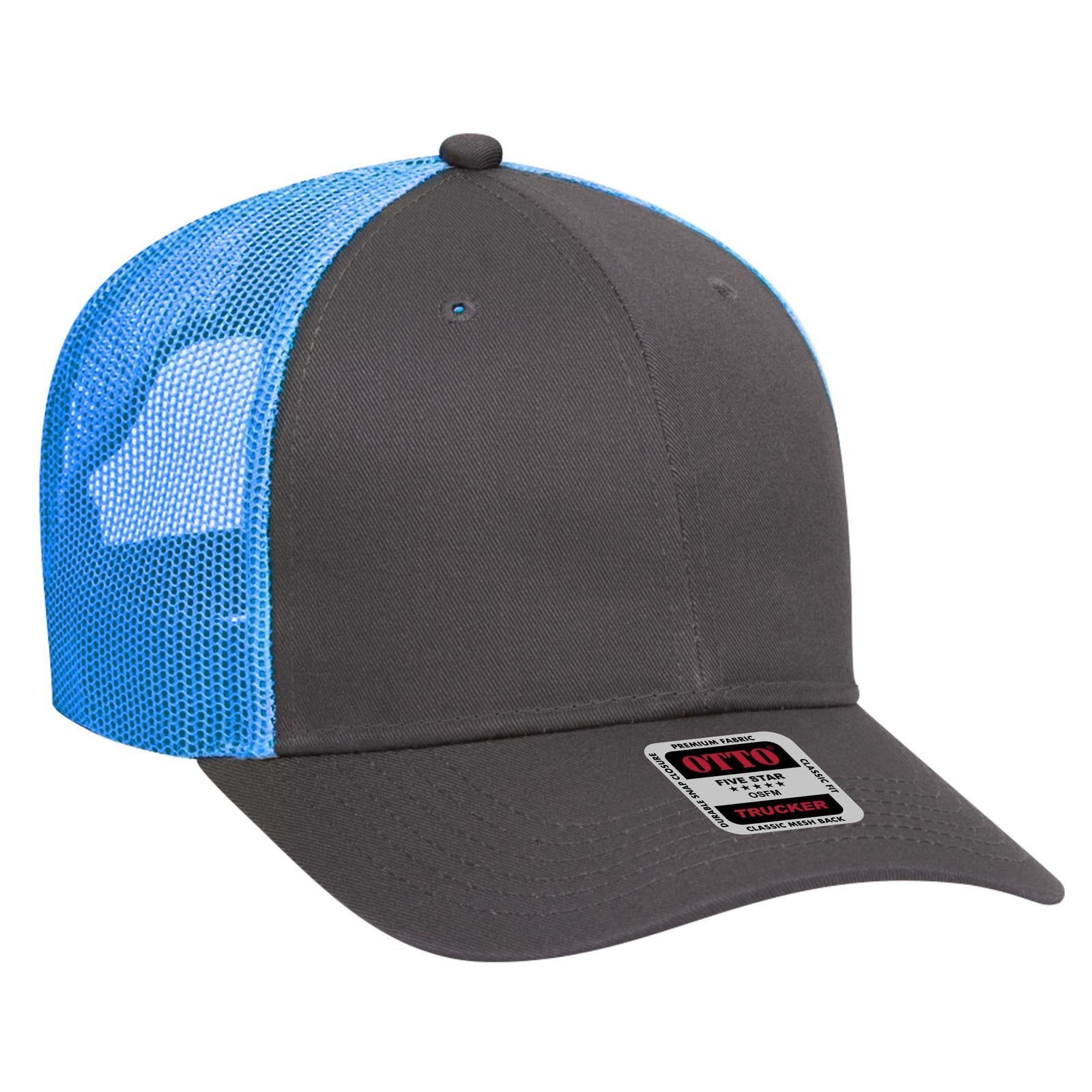 Front View of 2525107 - Ch.Gry/CH.Gry/N.Blu OTTO CAP 6 Panel Low Profile Mesh Back Trucker Hat