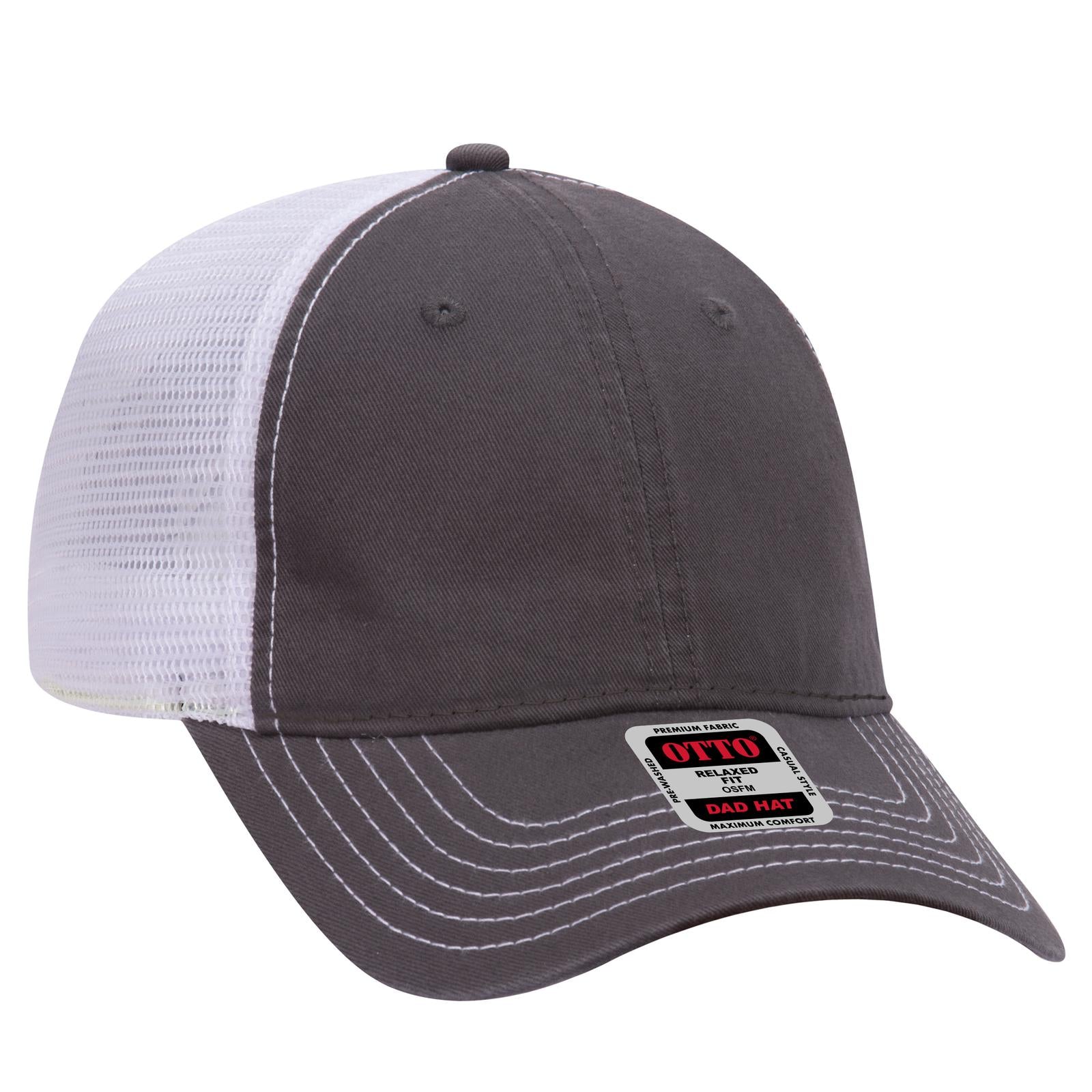 Front View of 252516 - Ch.Gry/Ch.Gry/Wht OTTO CAP 6 Panel Low Profile Mesh Back Trucker Dad Hat