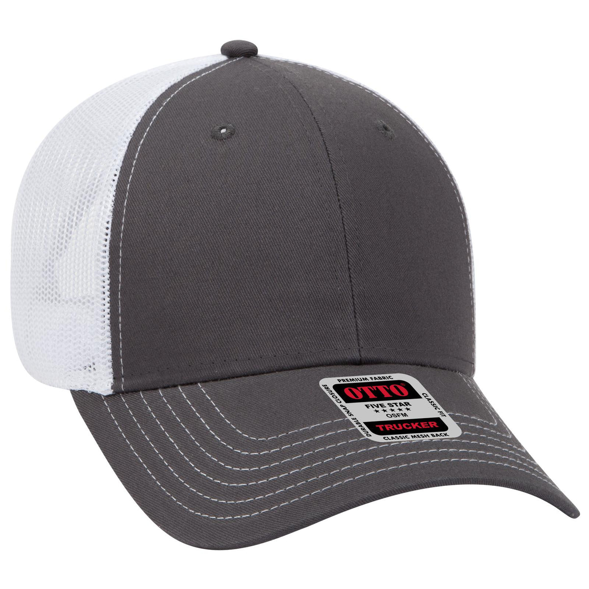 Right View of 252516 - Ch.Gry/Ch.Gry/Wht OTTO CAP 6 Panel Low Profile Mesh Back Trucker Hat
