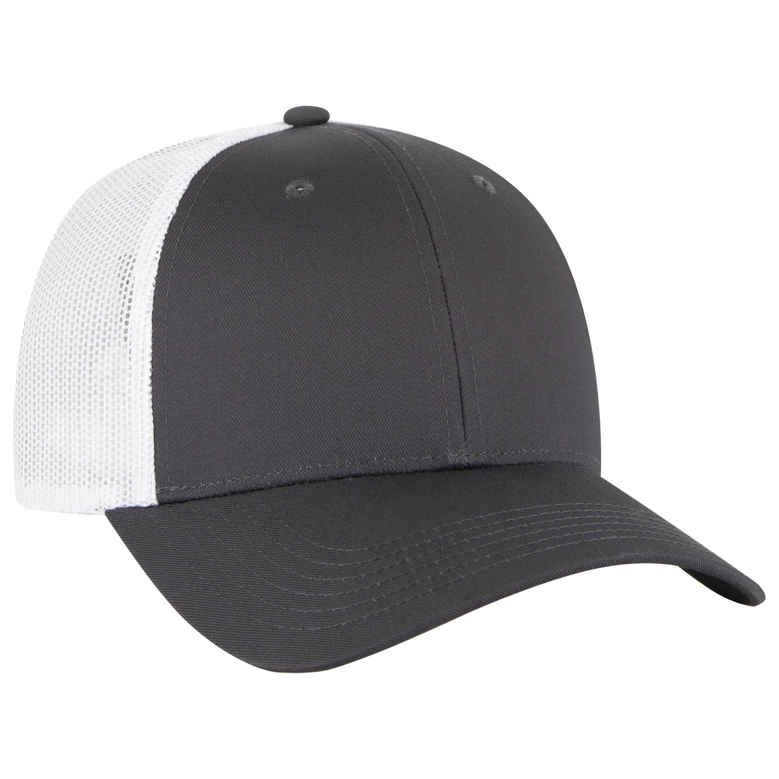 Front View of 252516 - Ch.Gry/Ch.Gry/Wht OTTO CAP 6 Panel Low Profile Mesh Back Trucker Hat