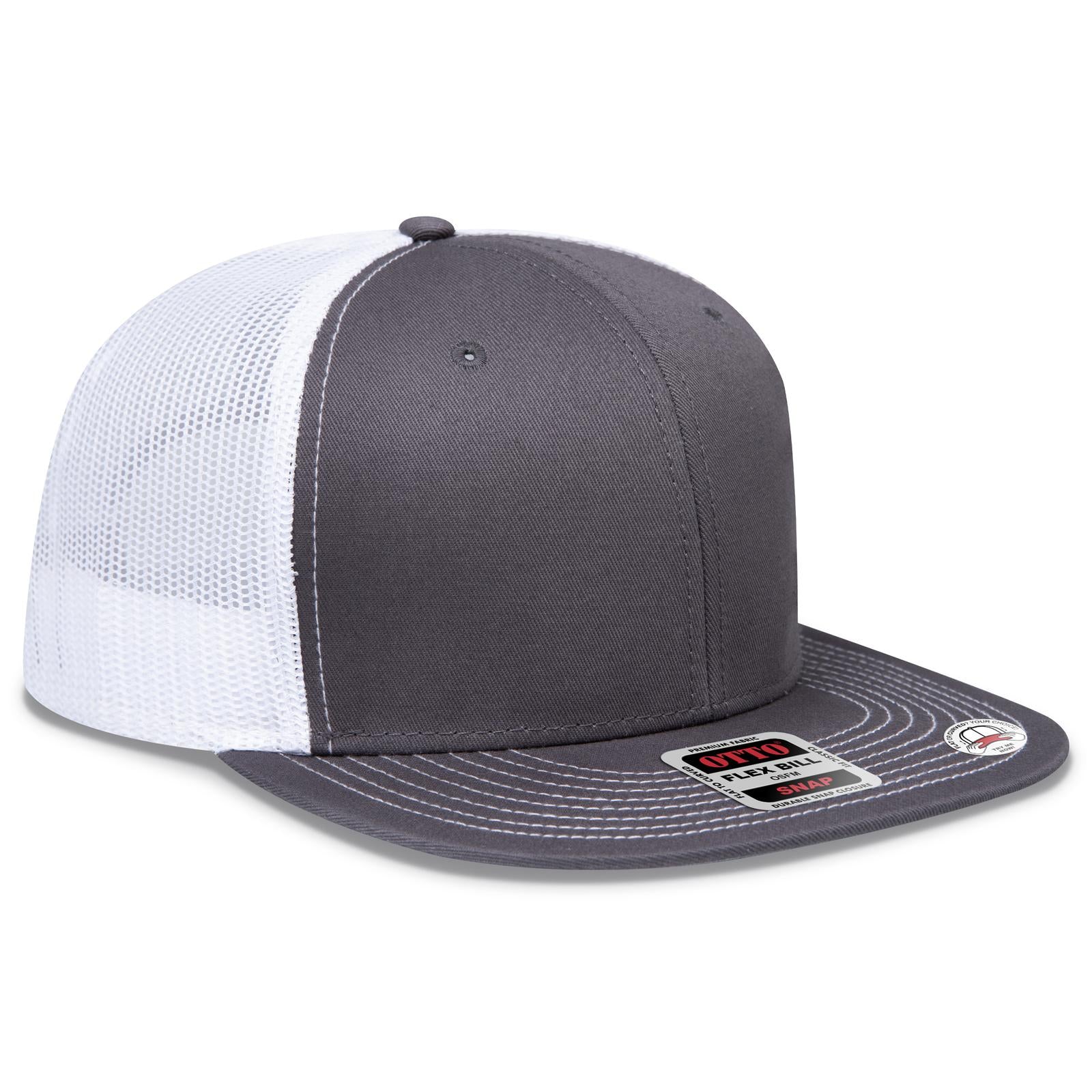 Front View of 252516B - Ch.Gry/Ch.Gry/Wht OTTO CAP "OTTO SNAP" 6 Panel Pro Style Mesh Back Trucker Snapback Hat