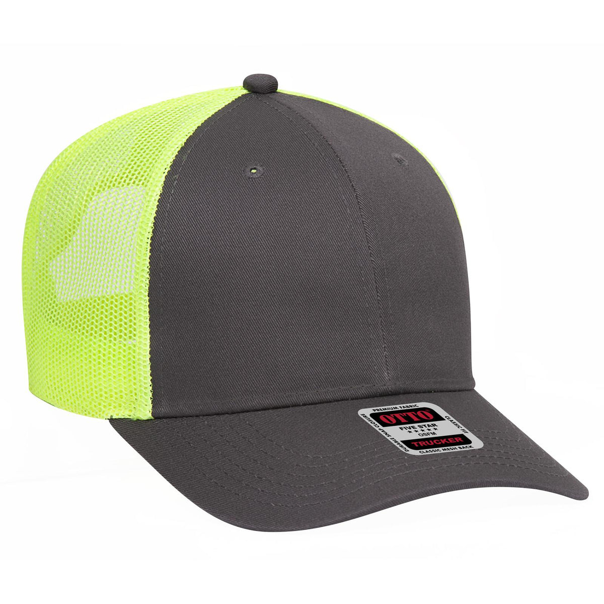 Right View of 252540 - Ch.Gry/Ch.Gry/N.Yel OTTO CAP 6 Panel Low Profile Mesh Back Trucker Hat