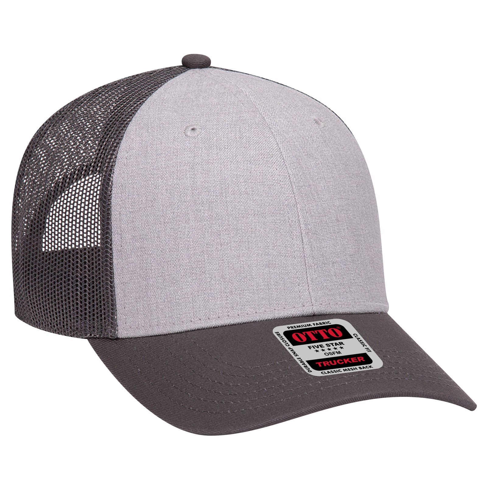 Front View of 257425 - CharcoalGray/HeatherGray/CharcoalGray OTTO CAP 6 Panel Low Profile Mesh Back Trucker Hat