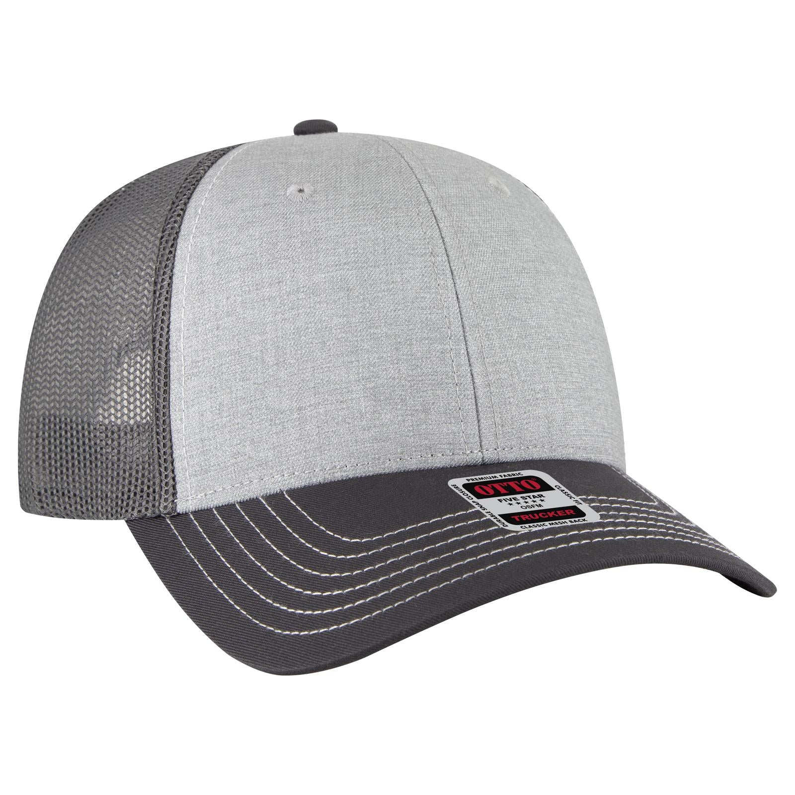 Front View of 257425B - Ch Gry/Ht Gry/Ch Gry OTTO CAP 6 Panel Low Profile Mesh Back Trucker Hat