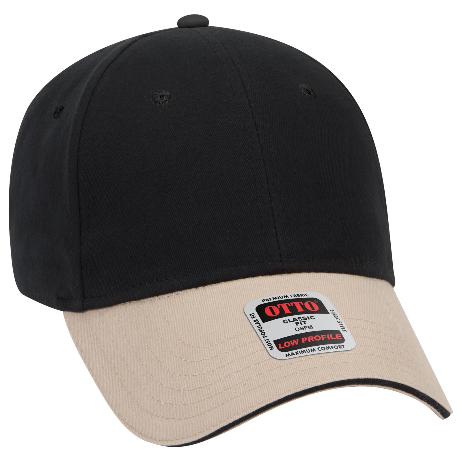Right View of 320303 - Kha/Blk/Blk OTTO CAP 6 Panel Low Profile Baseball Cap