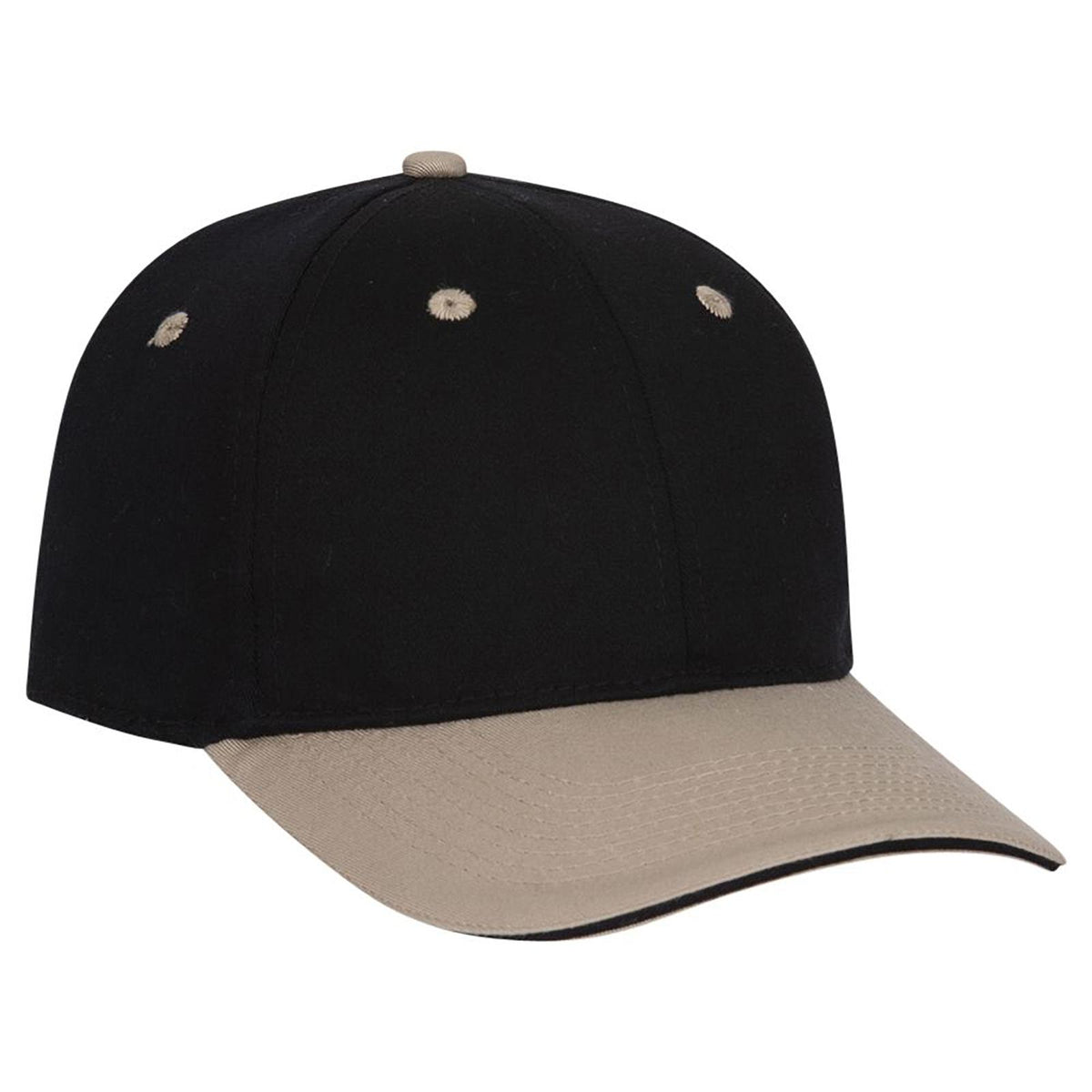 Right View of 320303 - Kha/Blk/Blk OTTO CAP "OTTO FLEX" Fitted 6 Panel Low Profile Baseball Cap