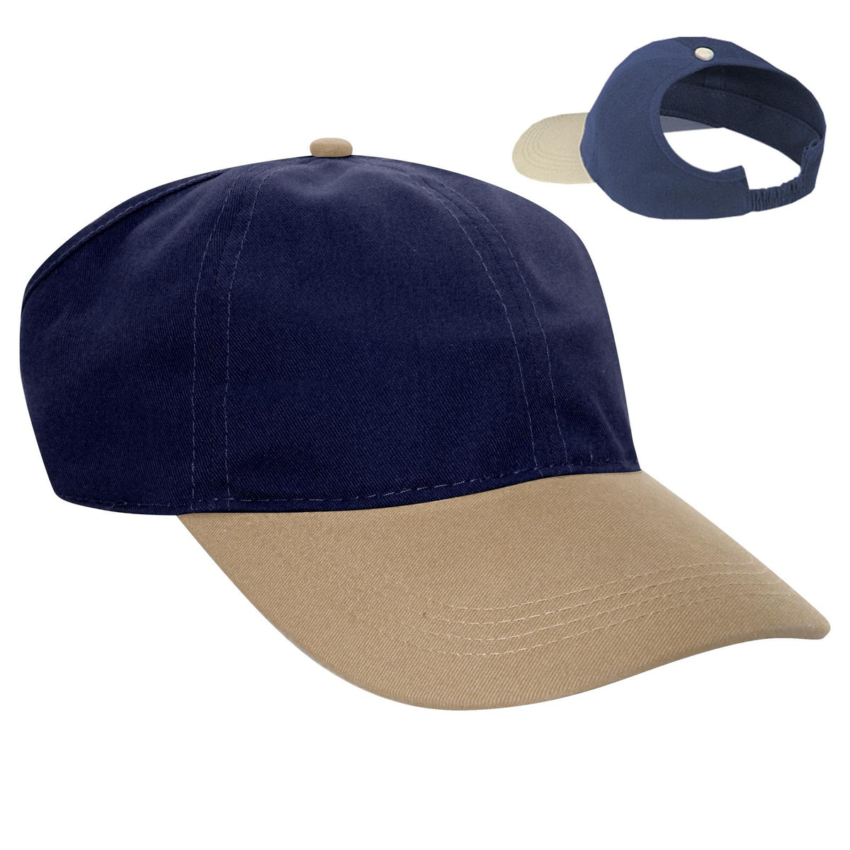 Right View of 3204 - Kha/Nvy OTTO CAP 4 Panel Ponytail Cap