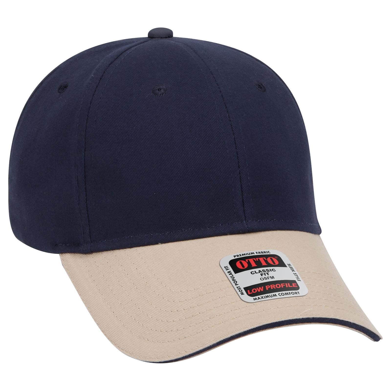 Right View of 320404 - Kha/Nvy/Nvy OTTO CAP 6 Panel Low Profile Baseball Cap