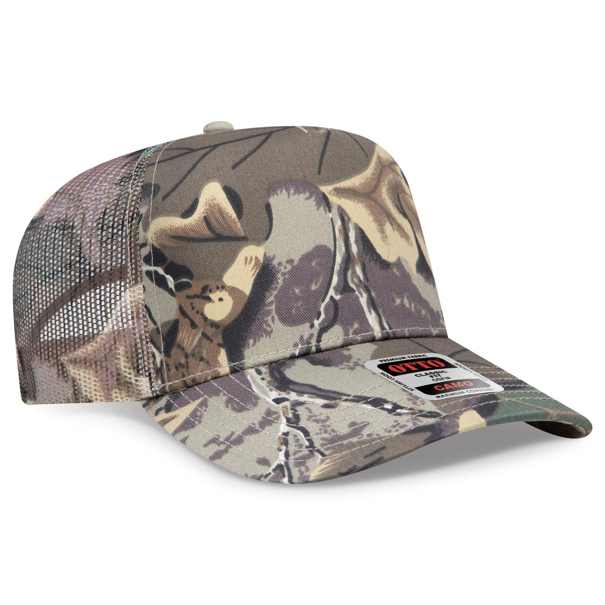 Right View of 320734 - Kha/Brn/Lt.Ol.Grn OTTO CAP Camouflage 5 Panel Mid Profile Mesh Back Trucker Hat