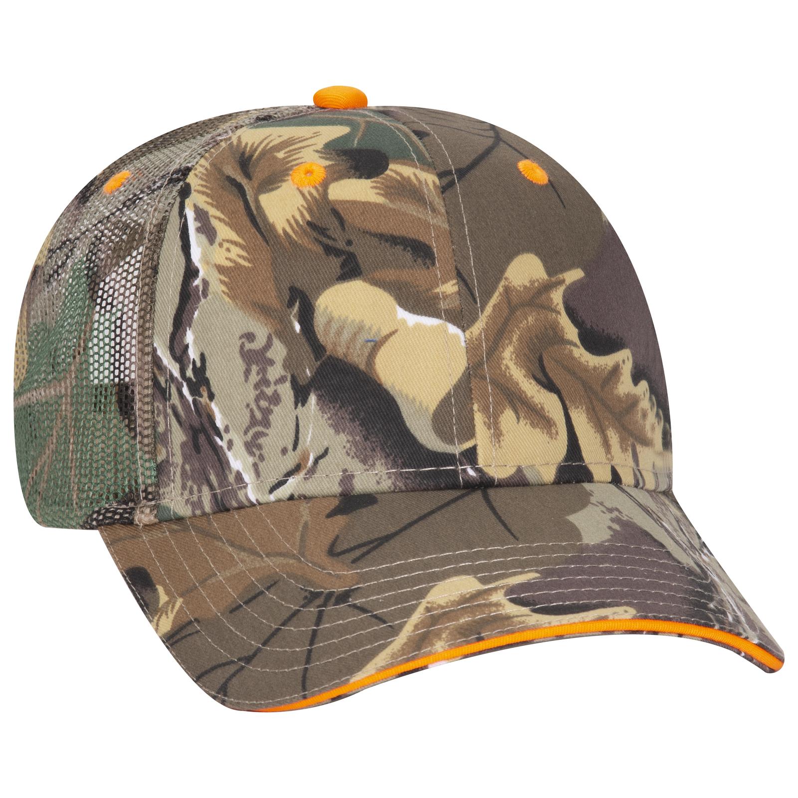 Front View of 320734 - Kha/Brn/Lt.Ol.Grn OTTO CAP Camouflage 6 Panel Low Profile Mesh Back Trucker Hat