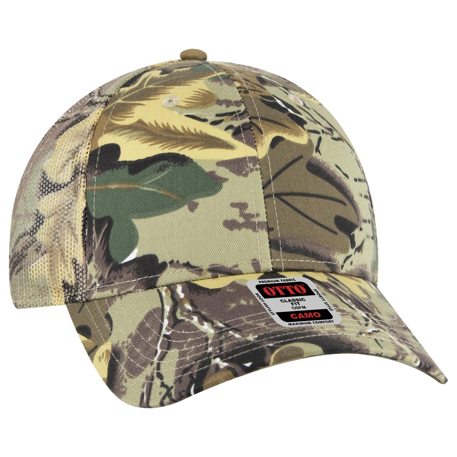 Front View of 320734 - Kha/Brn/Lt.Ol.Grn OTTO CAP Camouflage 6 Panel Low Profile Mesh Back Trucker Hat
