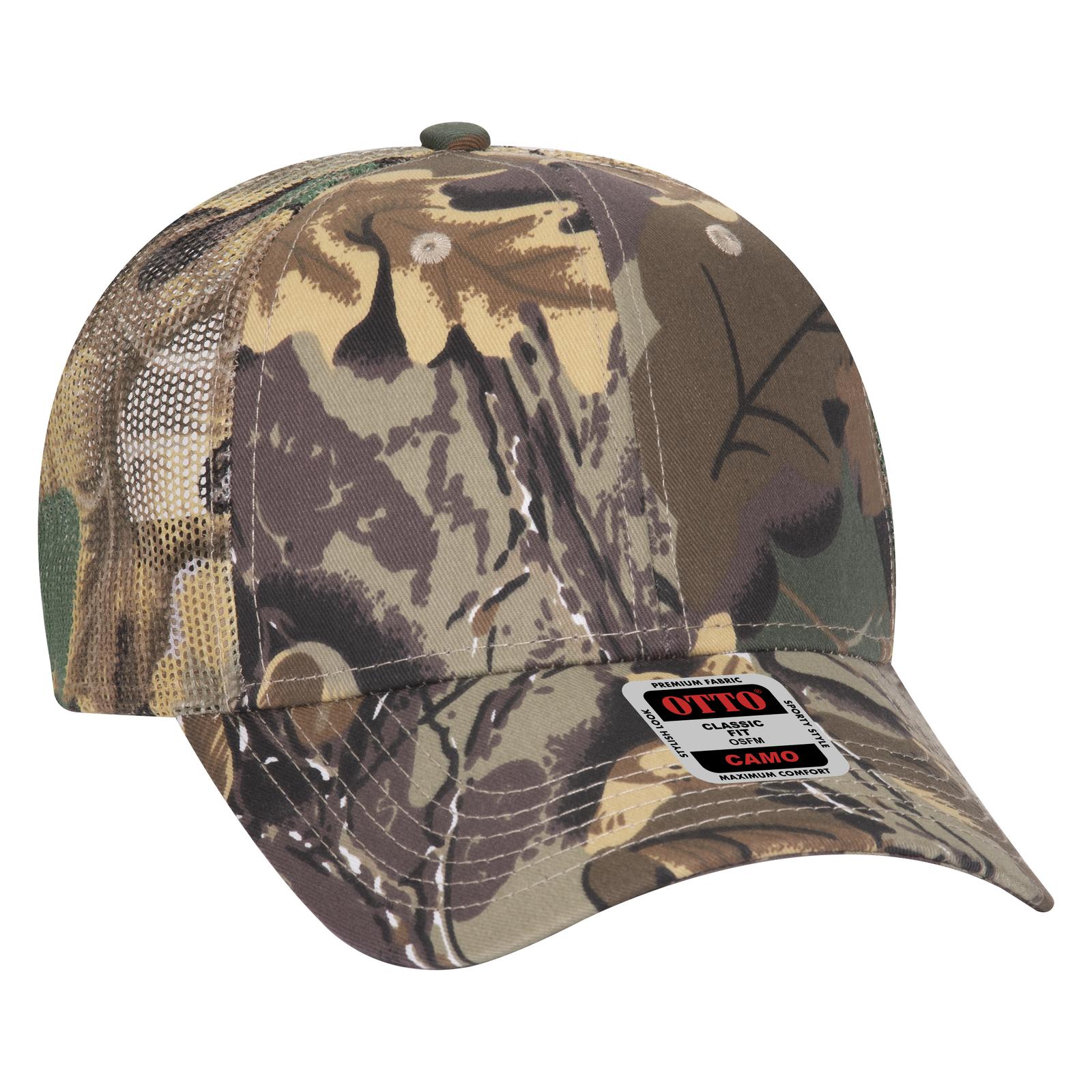 Front View of 320734 - Kha/Brn/Lt.Ol.Grn OTTO CAP Camouflage 6 Panel Low Profile Mesh Back Trucker Hat
