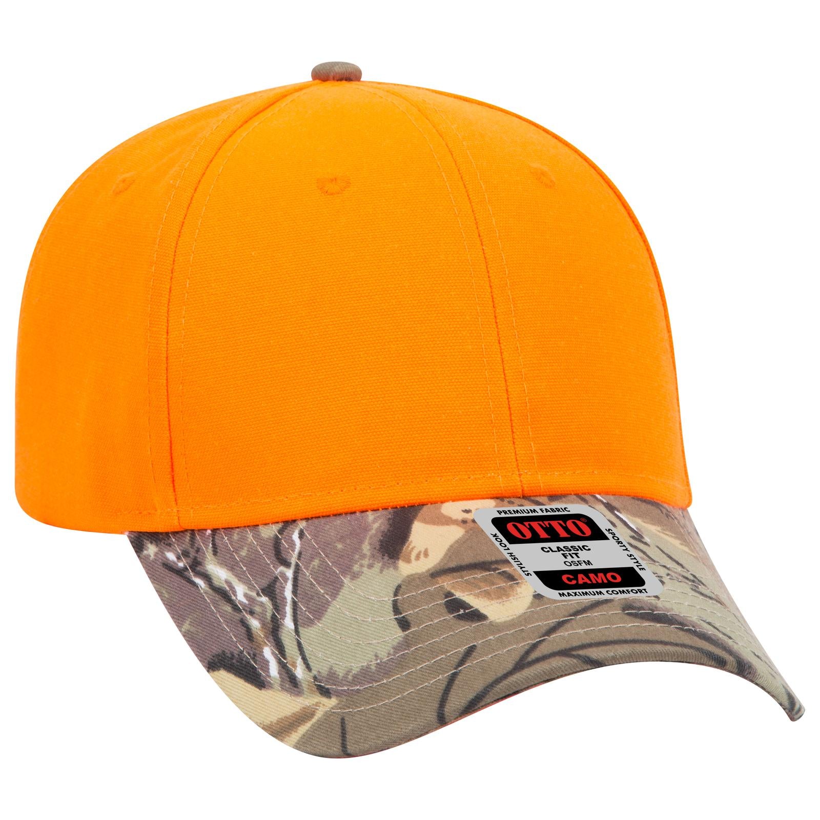 Front View of 32073409 - Kha/Brn/Lt.Ol.Grn/N.Org OTTO CAP Camouflage 6 Panel Low Profile Baseball Cap