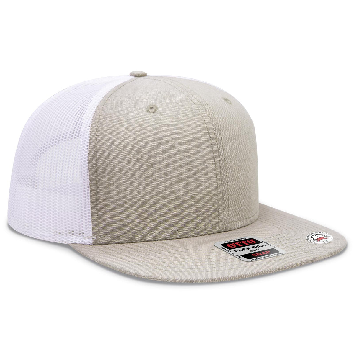 Right View of 3216A - Khk/Wht OTTO CAP "OTTO SNAP" 6 Panel Pro Style Mesh Back Trucker Snapback Hat