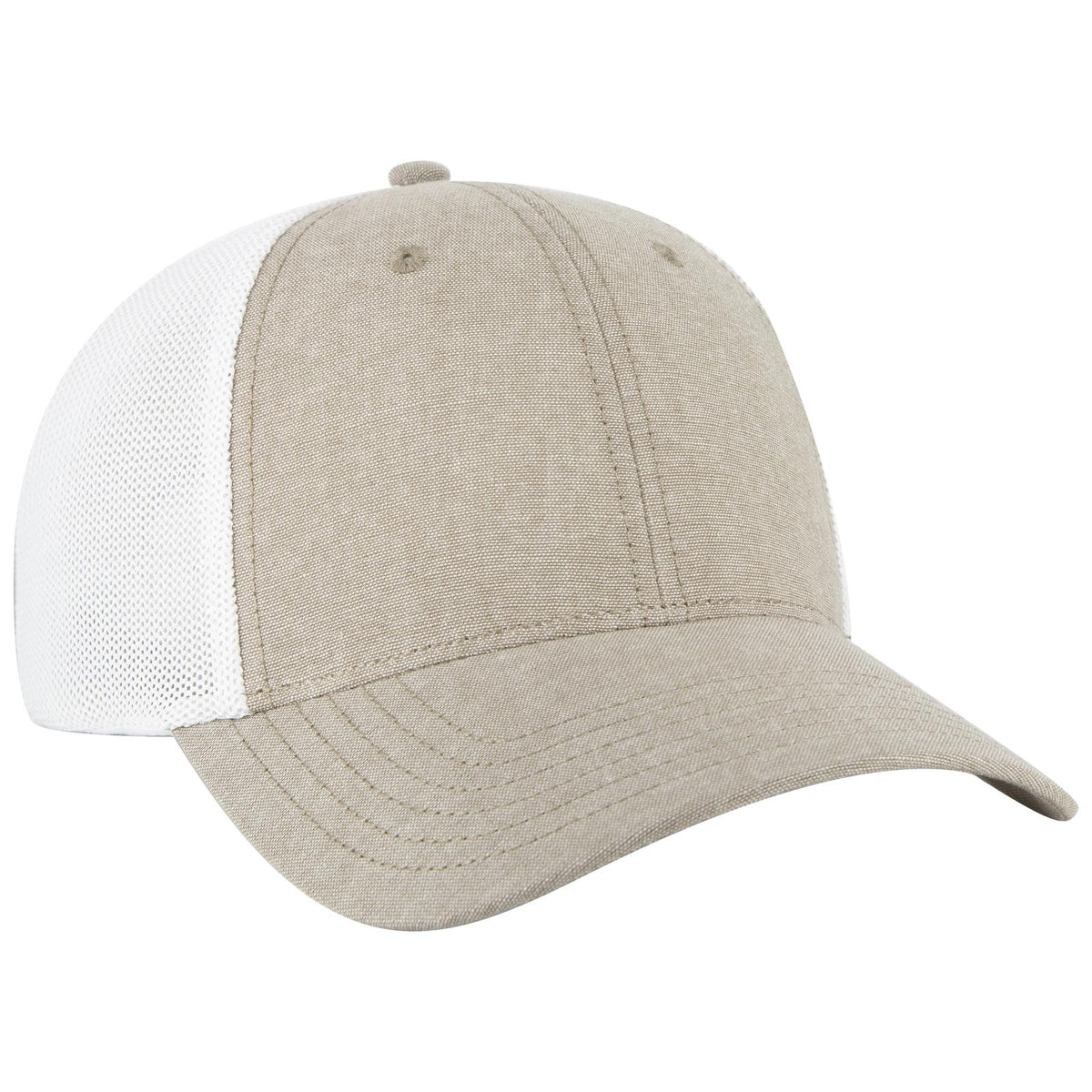 Right View of 3216C - Khk/Wht OTTO CAP "OTTO COMFY FIT" 6 Panel Low Profile Mesh Back Trucker Hat