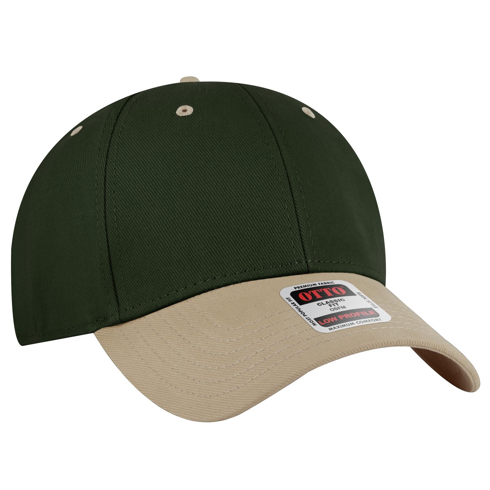 Front View of 3217 - Kha/Dk.Grn OTTO CAP 6 Panel Low Profile Baseball Cap