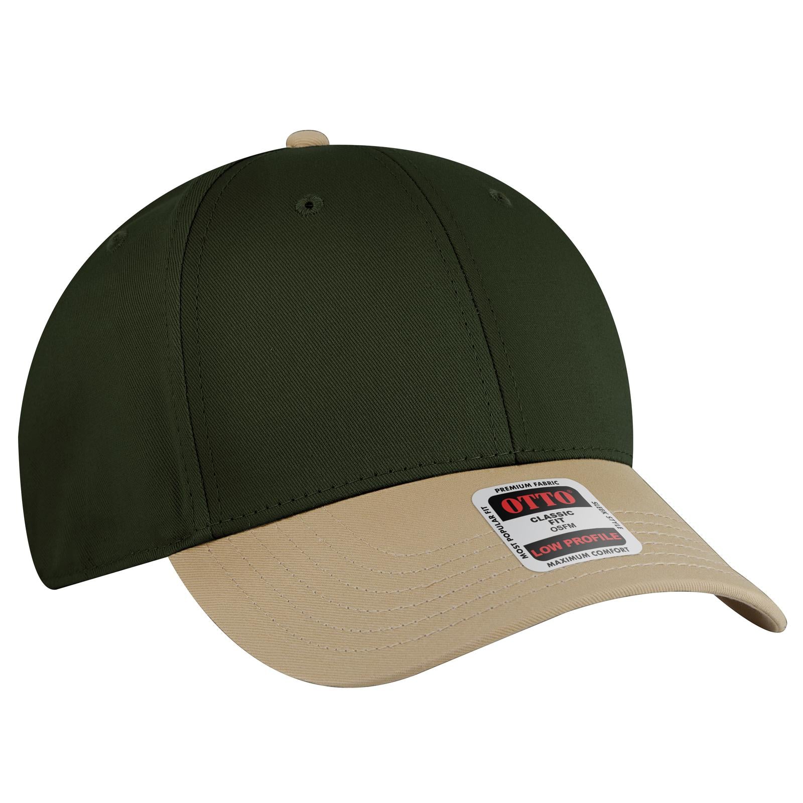 Front View of 321717 - Kha/Dk.Grn/Dk.Grn OTTO CAP 6 Panel Low Profile Baseball Cap