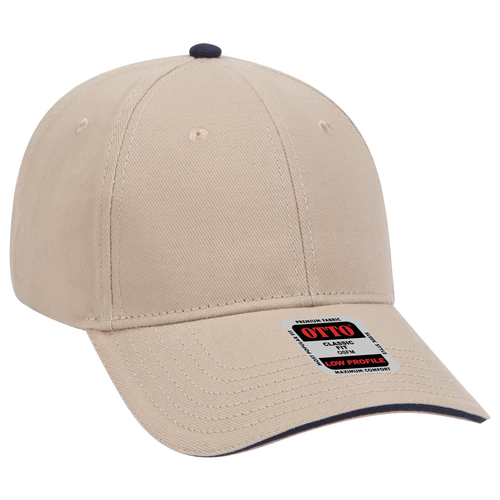 Front View of 323204 - Kha/Kha/Nvy OTTO CAP 6 Panel Low Profile Baseball Cap