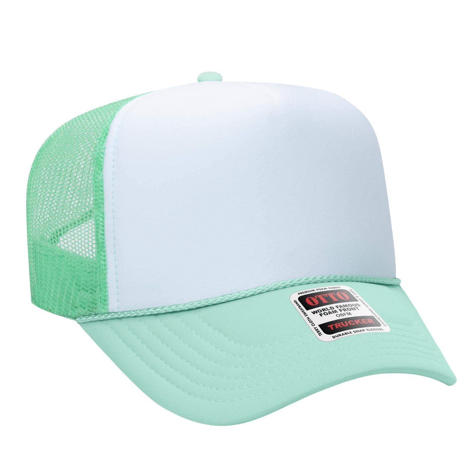 Right View of 381638 - Sm Grn/Wht/Sm Grn OTTO CAP 5 Panel High Crown Mesh Back Trucker Hat