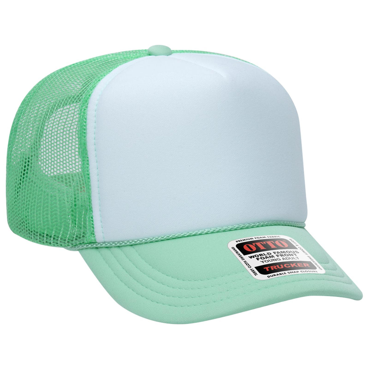 Right View of 381638 - Sm Grn/Wht/Sm Grn OTTO CAP 5 Panel High Crown Mesh Back Trucker Hat