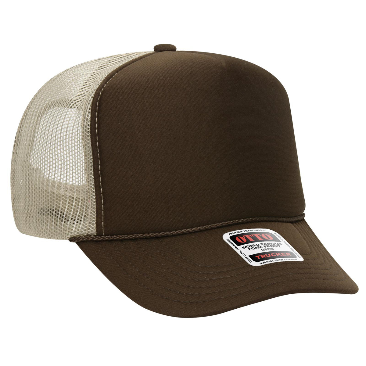 Right View of 393932 - Dk.Brn/Dk.Brn/Kha OTTO CAP 5 Panel High Crown Mesh Back Trucker Hat
