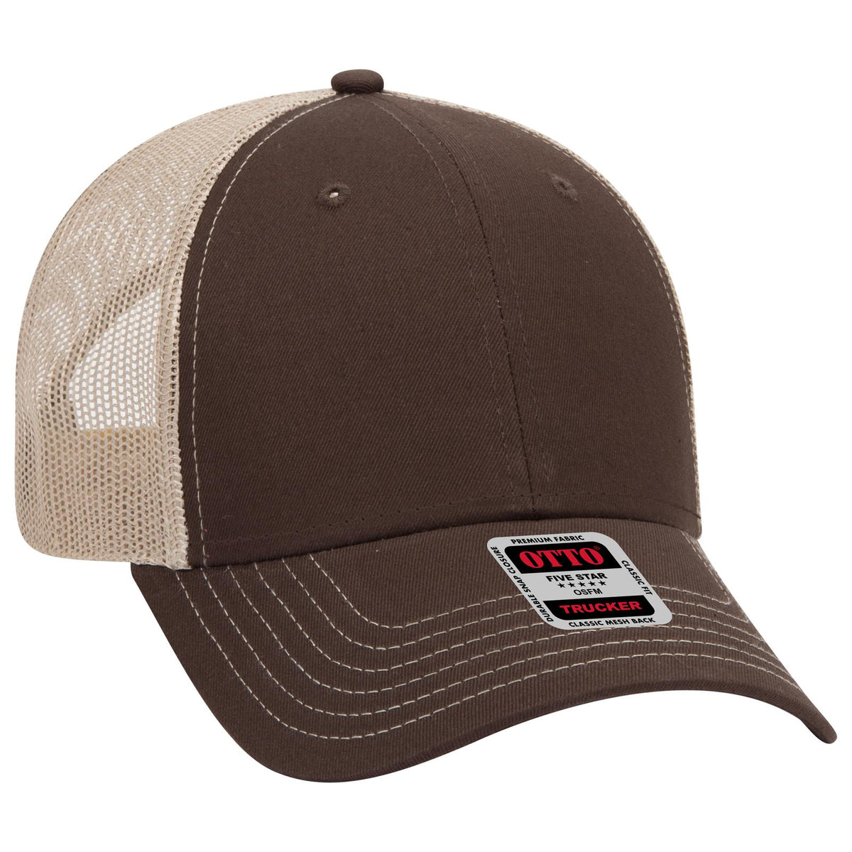 Right View of 393932 - Dk.Brn/Dk.Brn/Kha OTTO CAP 6 Panel Low Profile Mesh Back Trucker Hat