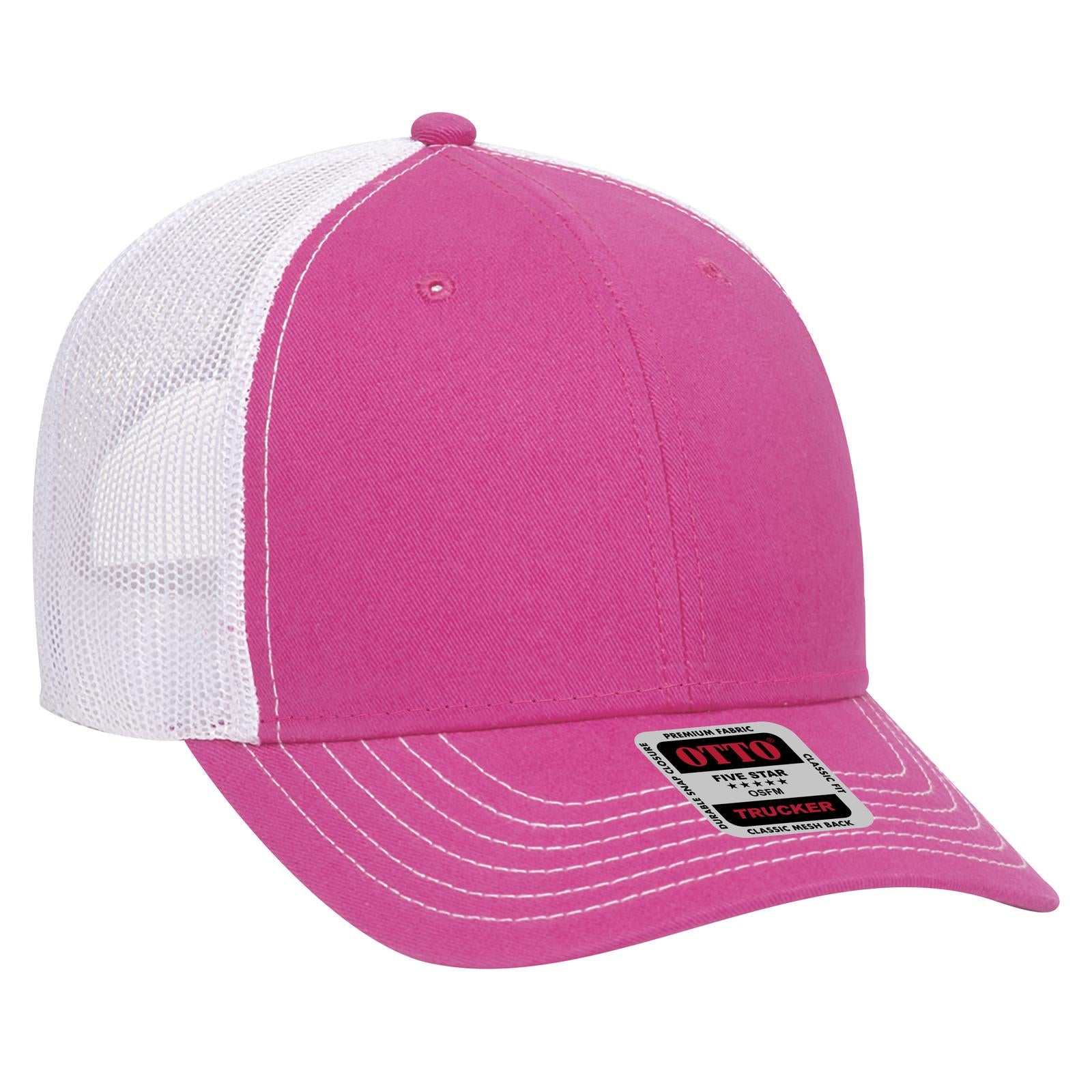 Right View of 424216 - H.Pnk/H.Pnk/Wht OTTO CAP 6 Panel Low Profile Mesh Back Trucker Hat