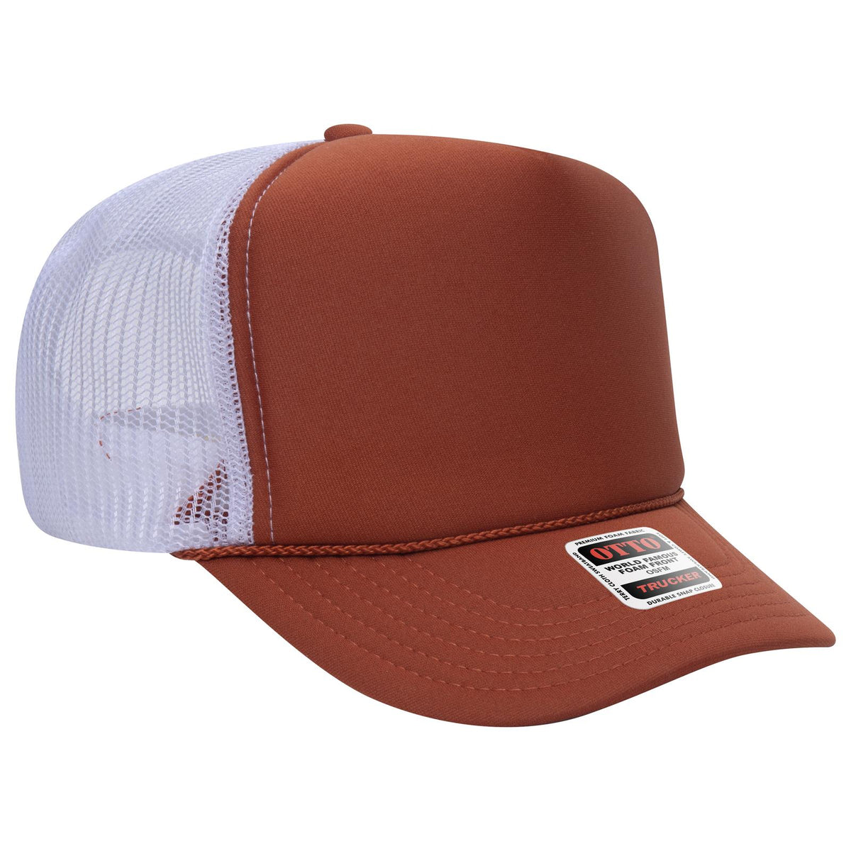 Right View of 444416 - Tx Org/Tx Org/Wht OTTO CAP 5 Panel High Crown Mesh Back Trucker Hat