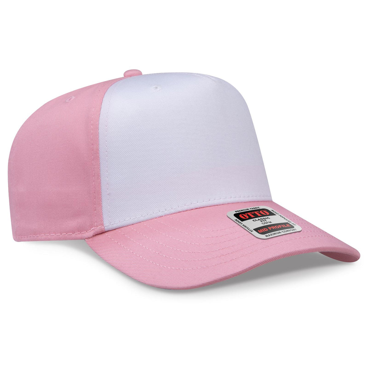 Right View of 501650 - Pnk/Wht/Pnk OTTO CAP 5 Panel Mid Profile Baseball Cap
