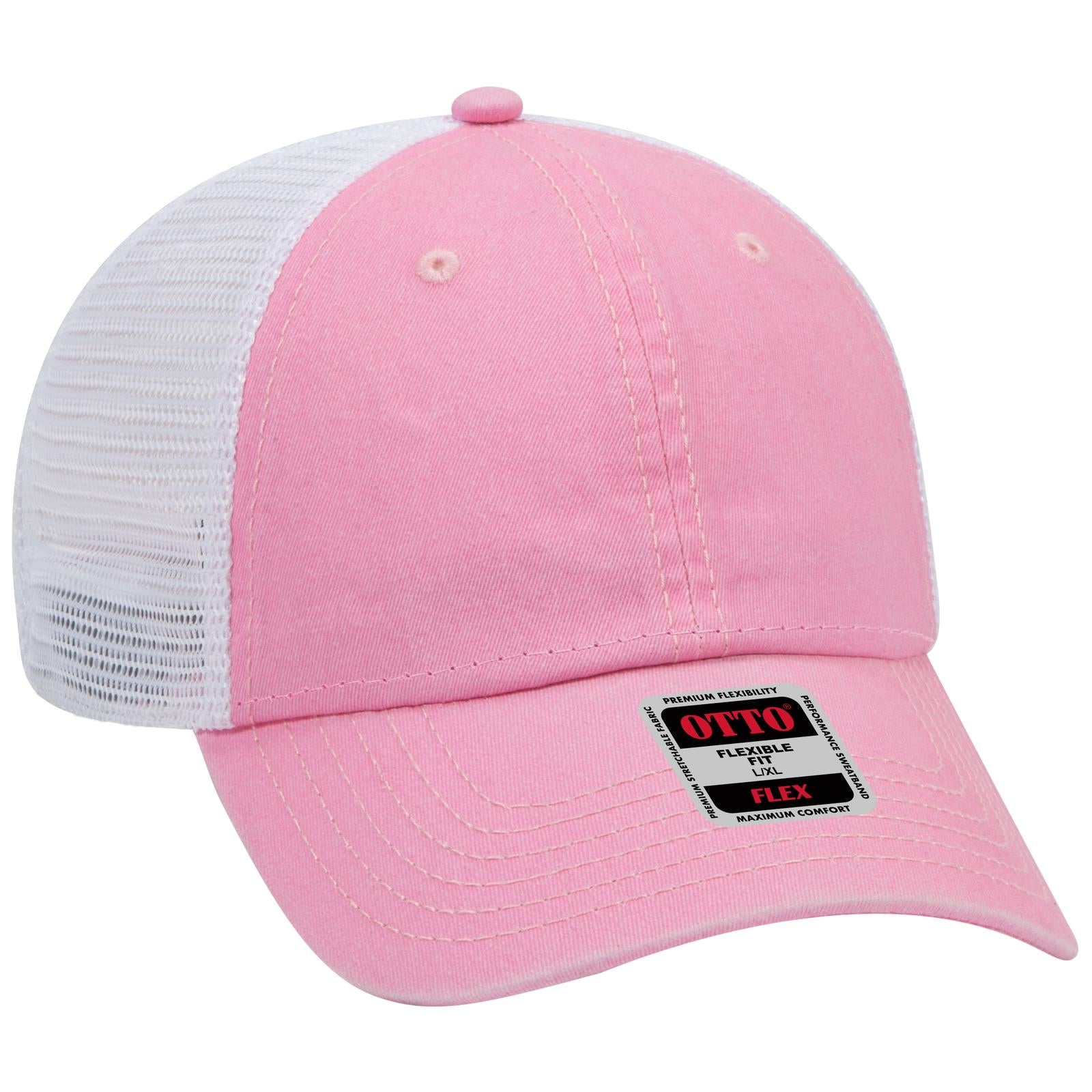 Front View of 505016 - Pnk/Pnk/Wht OTTO CAP "OTTO FLEX" Fitted 6 Panel Low Profile Mesh Back Trucker Hat