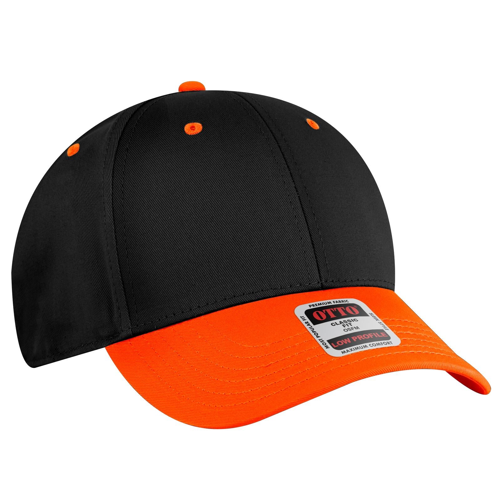 Front View of 620303 - Org/Blk/Blk OTTO CAP 6 Panel Low Profile Baseball Cap