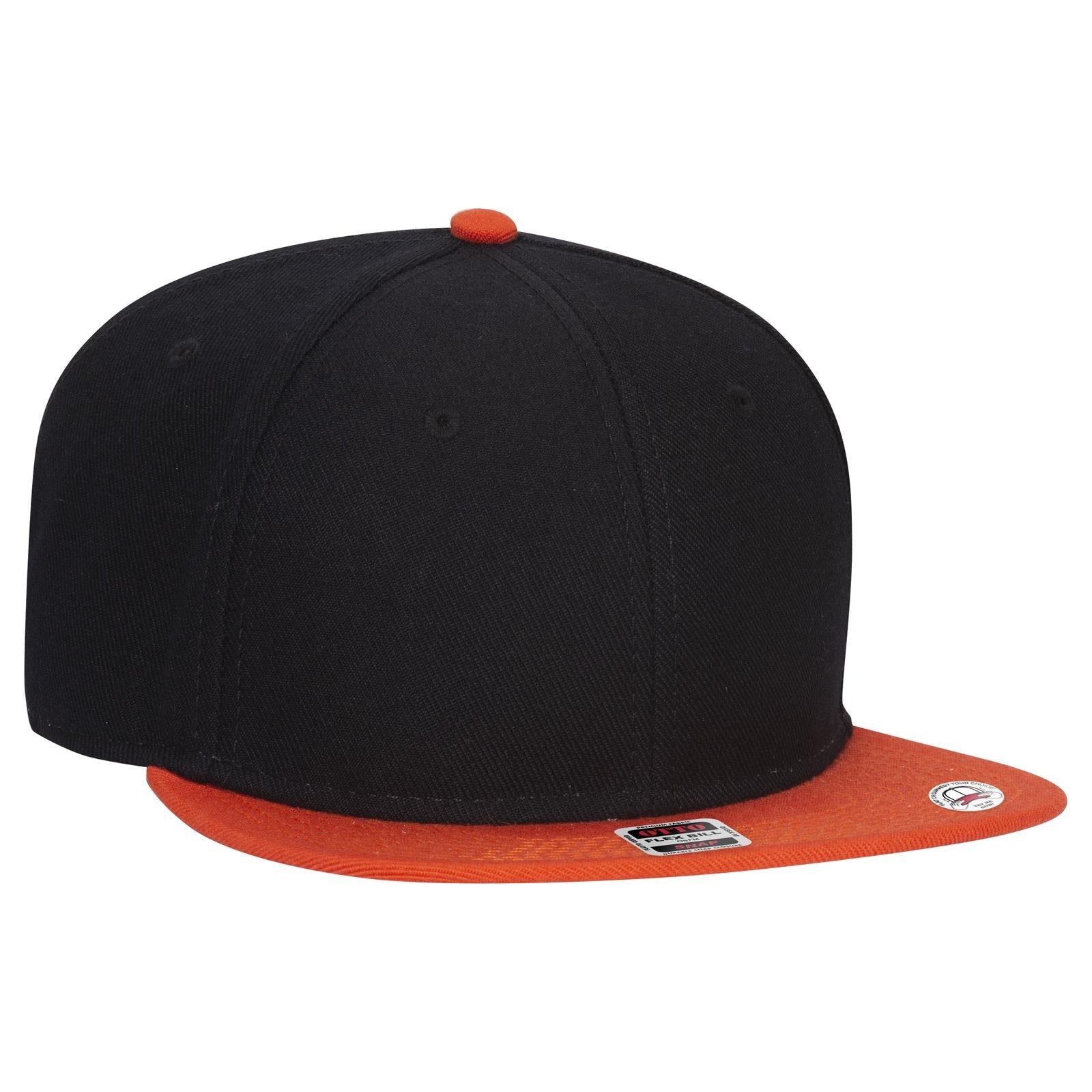 Front View of 620303 - Org/Blk/Blk OTTO CAP "OTTO SNAP" 6 Panel Pro Style Snapback Hat