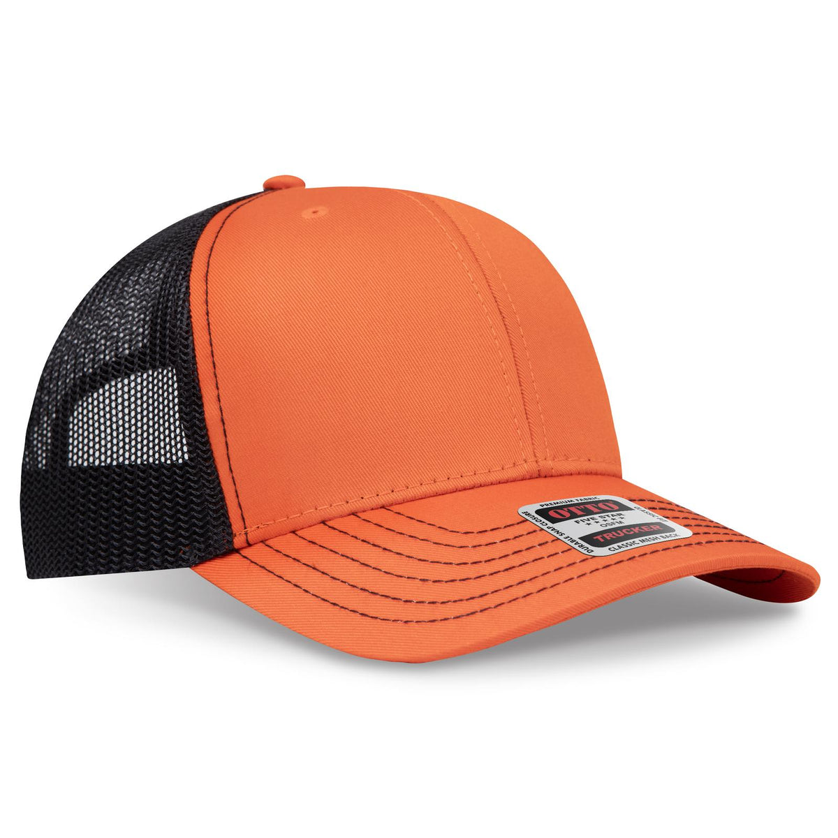 Right View of 626203 - Org/Org/Blk OTTO CAP 6 Panel Mid Profile Mesh Back Trucker Hat