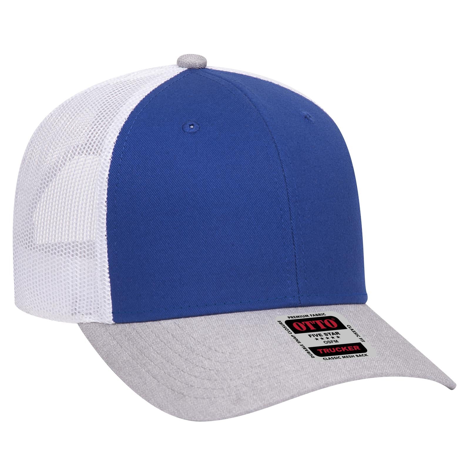 Right View of 740116 - HeatherGray/Royal/White OTTO CAP 6 Panel Low Profile Mesh Back Trucker Hat