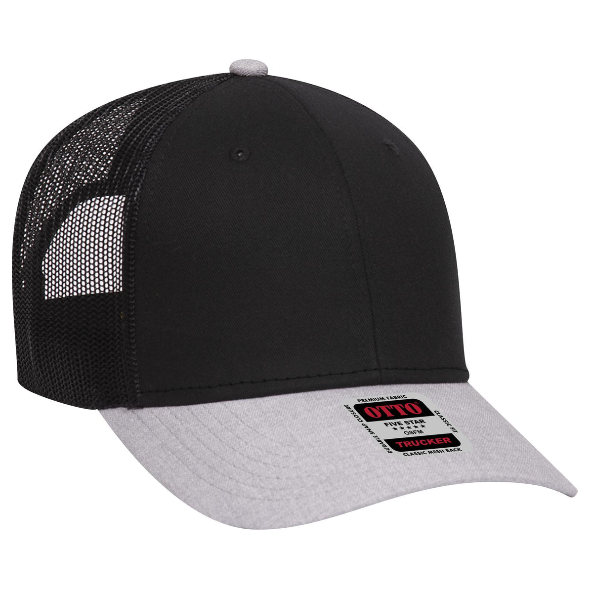 Right View of 740303 - HeatherGray/Black/Black OTTO CAP 6 Panel Low Profile Mesh Back Trucker Hat
