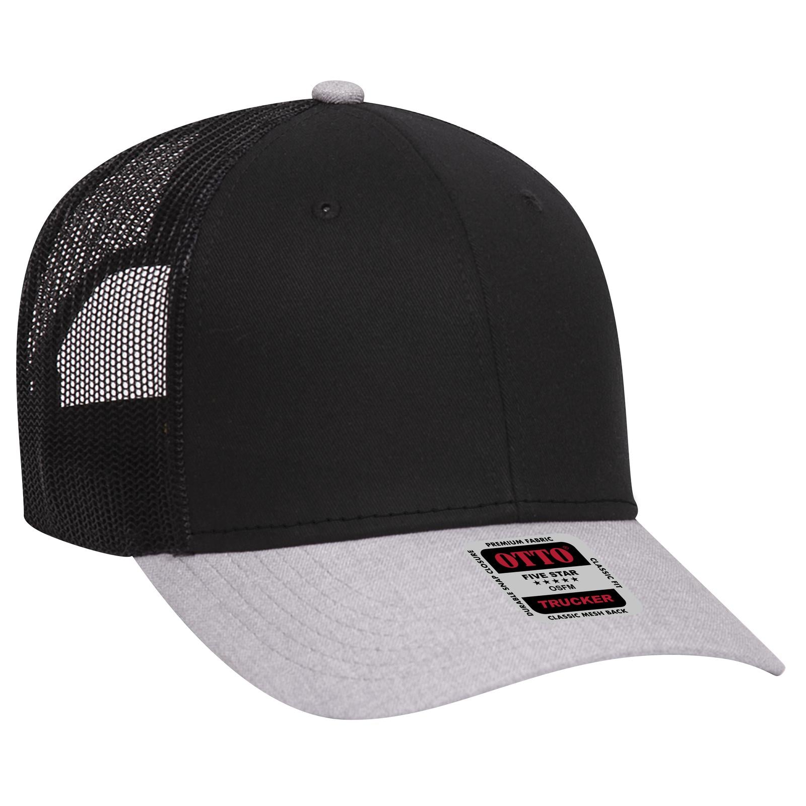 Right View of 740303 - HeatherGray/Black/Black OTTO CAP 6 Panel Low Profile Mesh Back Trucker Hat