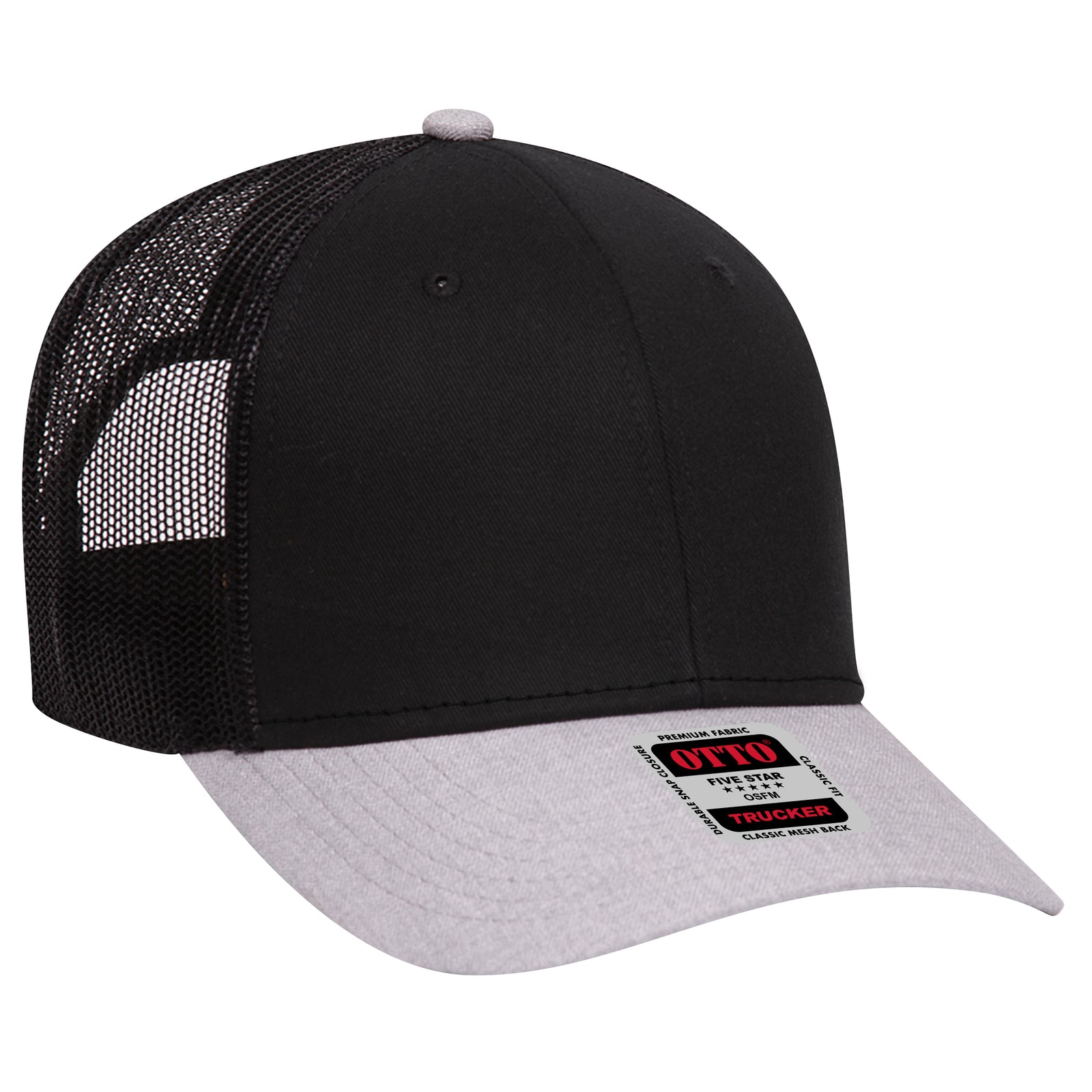 Right View of 740303 - HeatherGray/Black/Black OTTO CAP 6 Panel Low Profile Mesh Back Trucker Hat