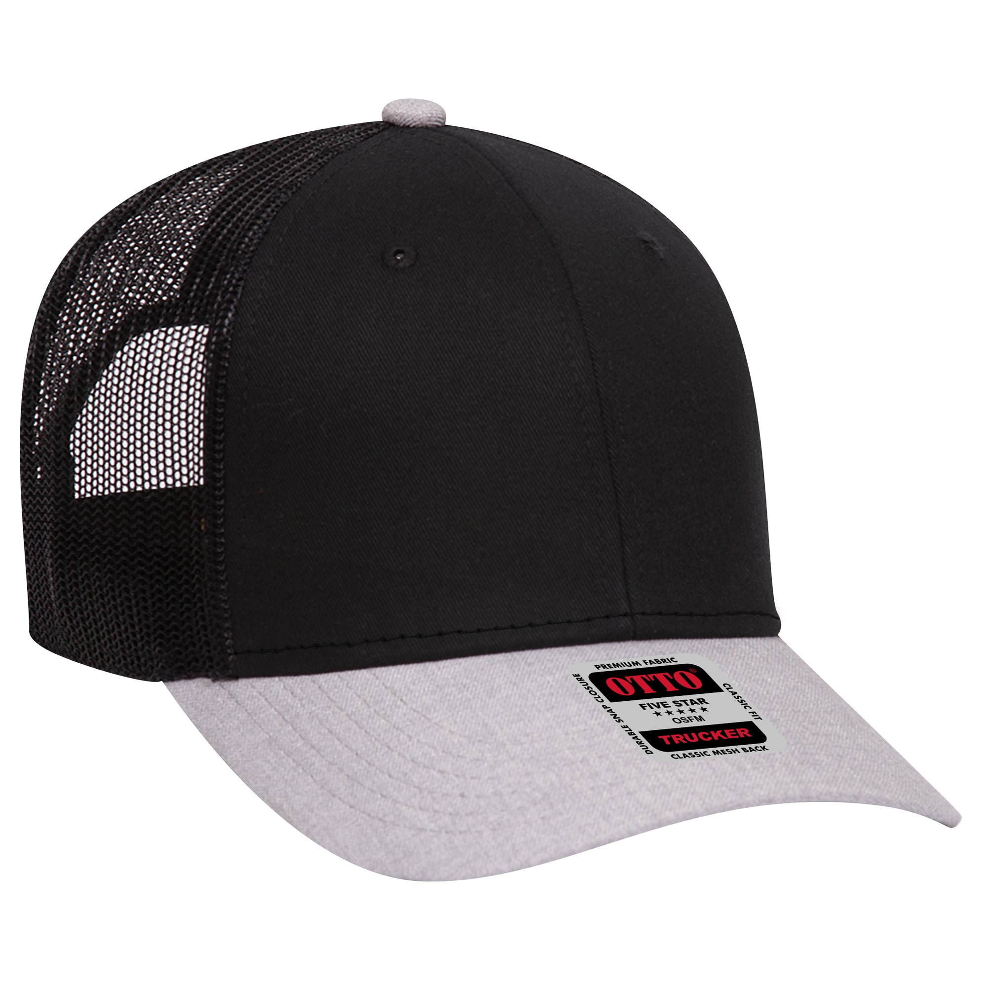 Right View of 740303 - HeatherGray/Black/Black OTTO CAP 6 Panel Low Profile Mesh Back Trucker Hat