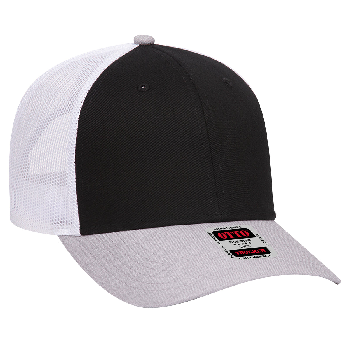 Right View of 740316 - HeatherGray/Black/White OTTO CAP 6 Panel Low Profile Mesh Back Trucker Hat