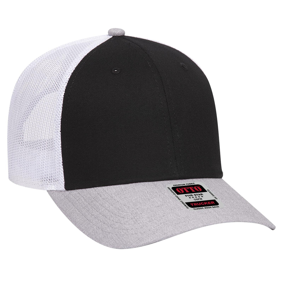 Right View of 740316 - HeatherGray/Black/White OTTO CAP 6 Panel Low Profile Mesh Back Trucker Hat