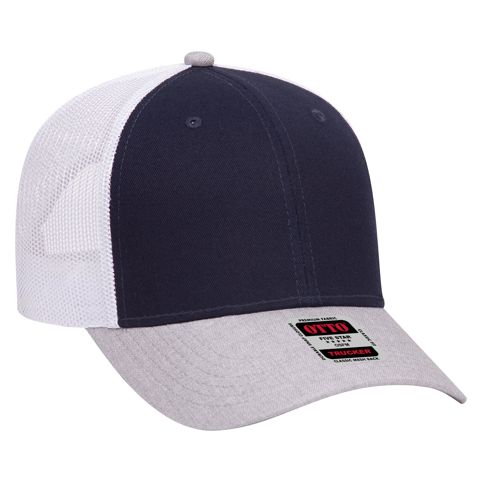 Right View of 740416 - HeatherGray/Navy/White OTTO CAP 6 Panel Low Profile Mesh Back Trucker Hat