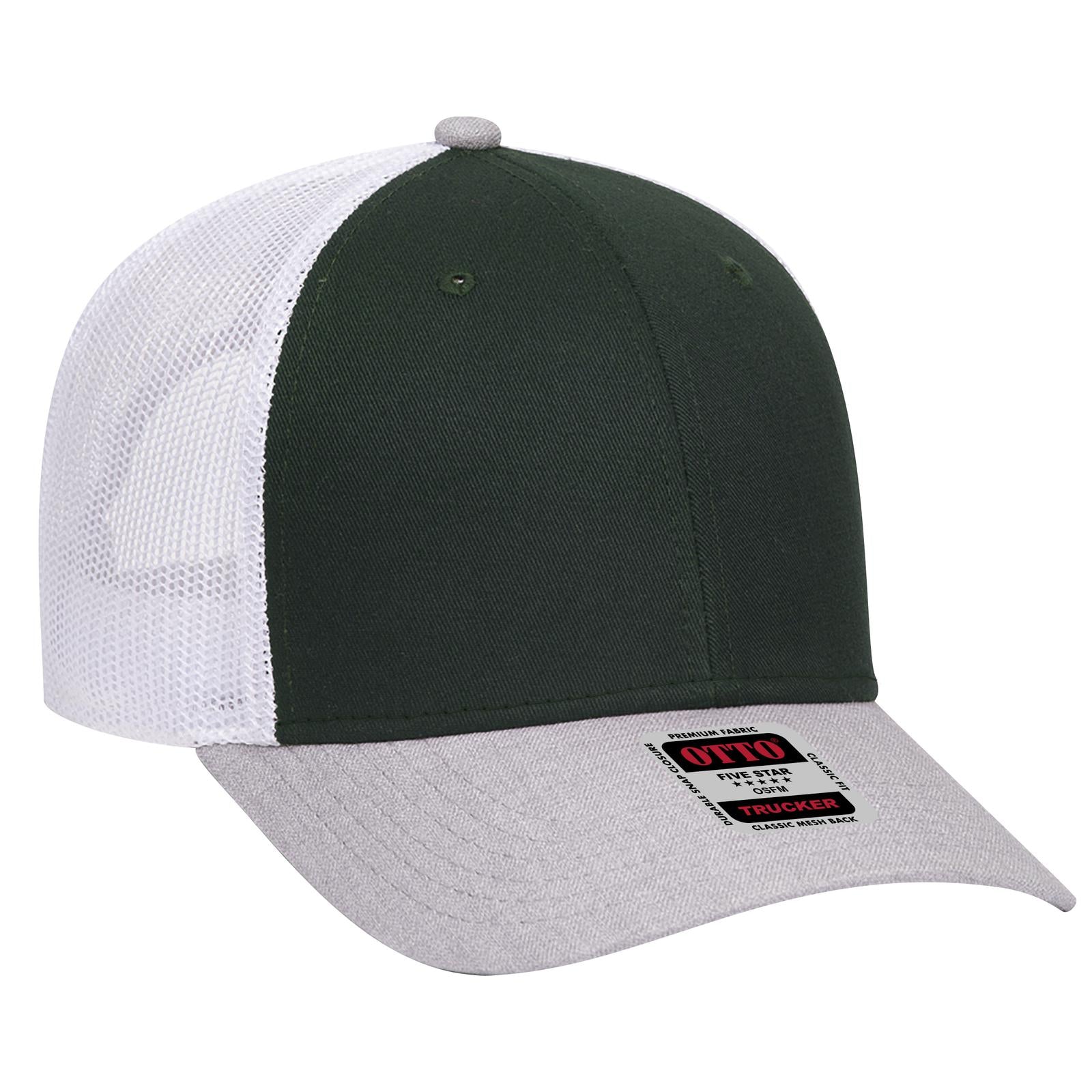 Right View of 741716 - HeatherGray/DarkGreen/White OTTO CAP 6 Panel Low Profile Mesh Back Trucker Hat