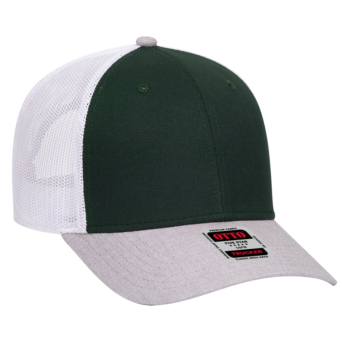 Right View of 741716 - HeatherGray/DarkGreen/White OTTO CAP 6 Panel Low Profile Mesh Back Trucker Hat
