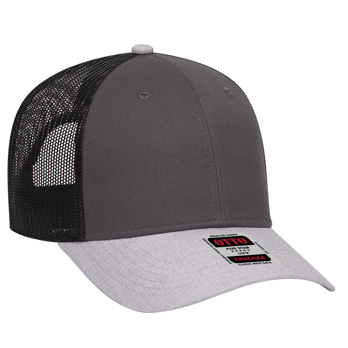 Right View of 742503 - Ht.Gray/Char.Gray/Blk OTTO CAP 6 Panel Low Profile Mesh Back Trucker Hat