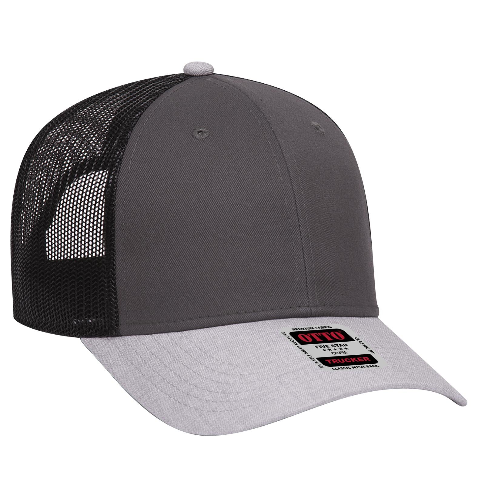 Right View of 742503 - Ht.Gray/Char.Gray/Blk OTTO CAP 6 Panel Low Profile Mesh Back Trucker Hat